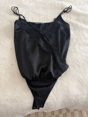 Abercrombie & Fitch Black Satin Lace-Trim Slip Bodysuit